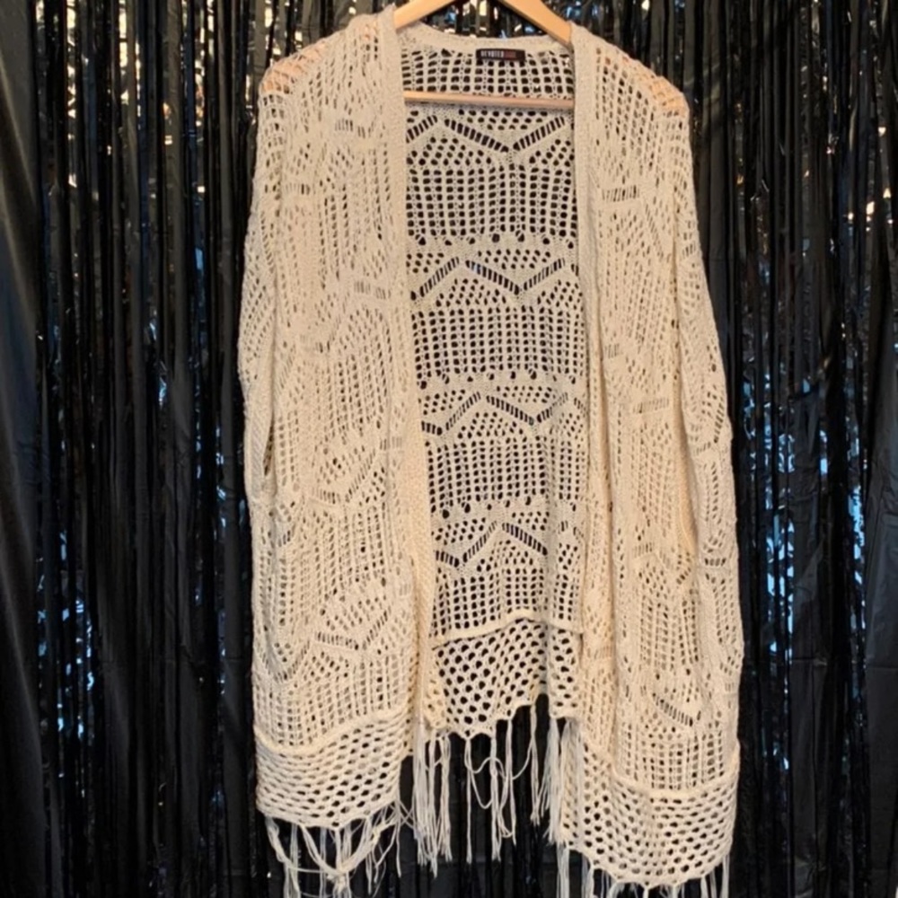 Woven Cardigan with Fringe Bottom